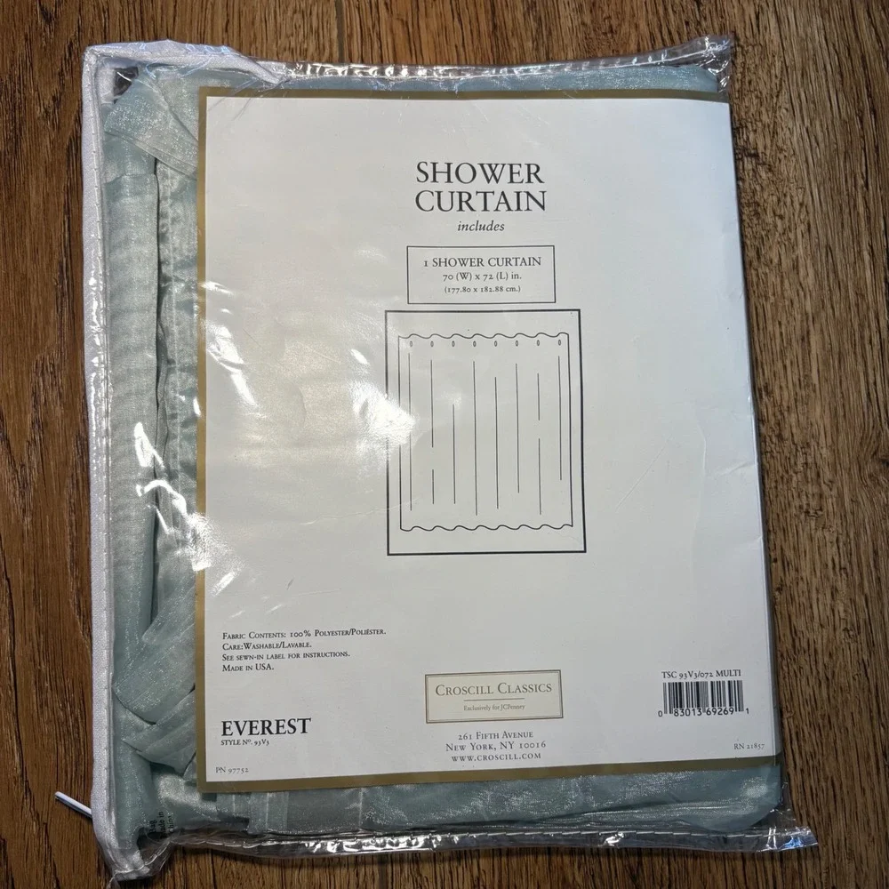 Croscill Classics Everest Green‎ Shower Curtain Seafoam 70x72 NEW whimsigoth USA